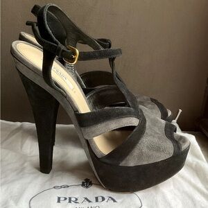 Prada Women's Black and Gray Platform Heels